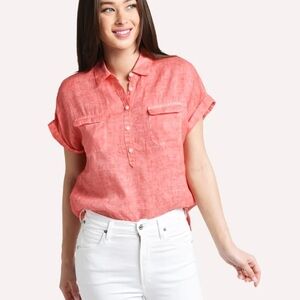Tommy Bahama Sea Spray Short Sleeve 100% Linen Top In‎ Coral Size Small
